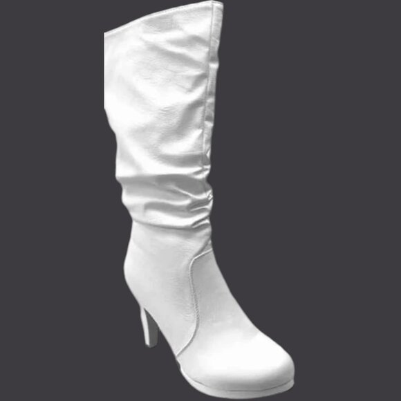 Top Moda Sleek Mid-Calf Faux Leather Boot - Slouched Shaft & Platform Heel - Picture 5 of 7